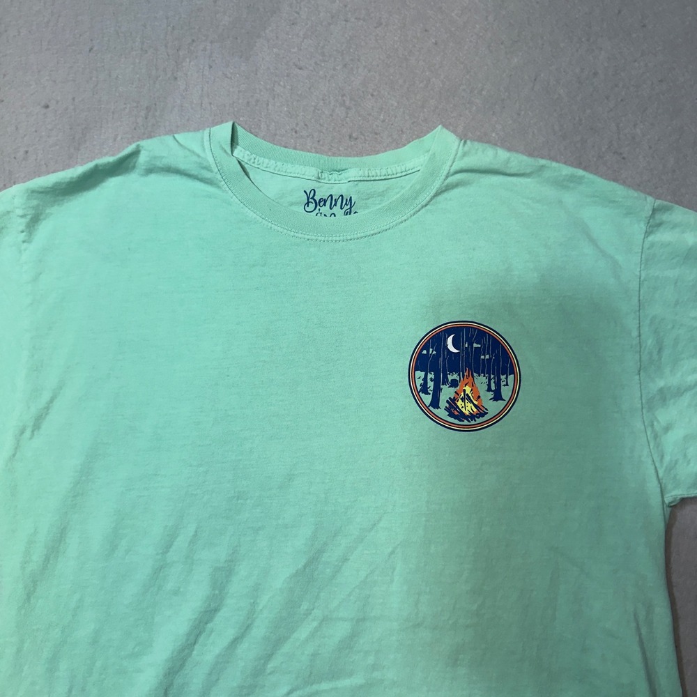 Benny & Belle‎ Backroads & Bonfires Mint Green Graphic T-Shirt Men Large Cotton